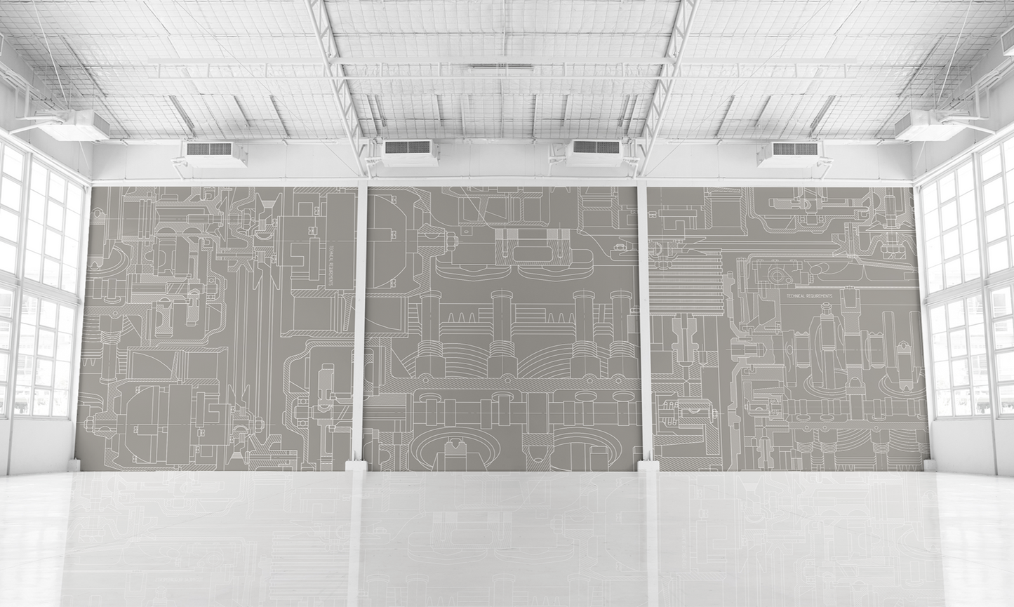 Engine Blueprint Pattern Mural