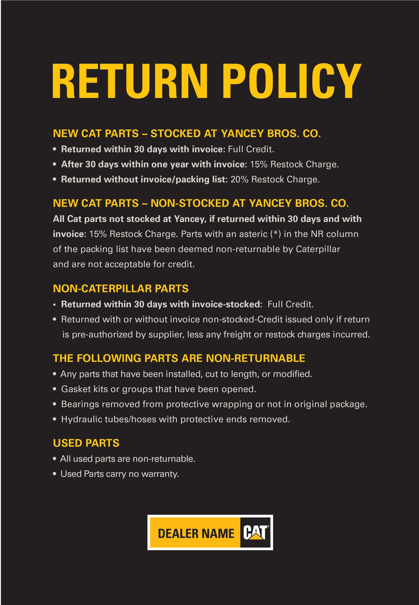CAT Dealer Policy Panels